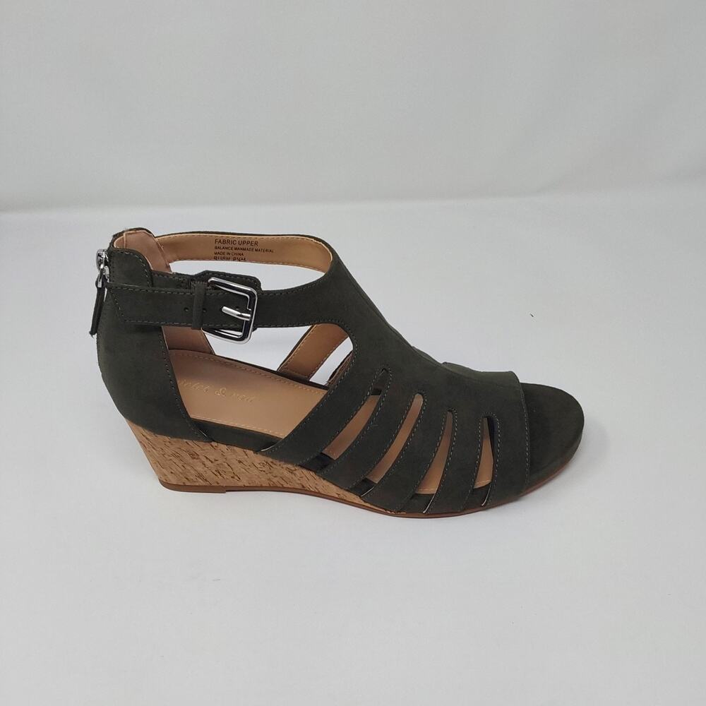 Violet & Red Women’s Green Cork Wedge Sandals Strappy Open Toe Buckle Size 9.5 - Picture 5 of 13